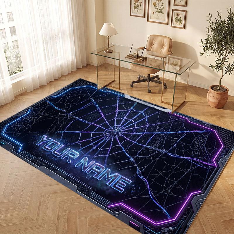 Neon Colorful Theme Crystal Velvet Floor Rug Personalized Custom Name Text Warm Carpet Home Decoration