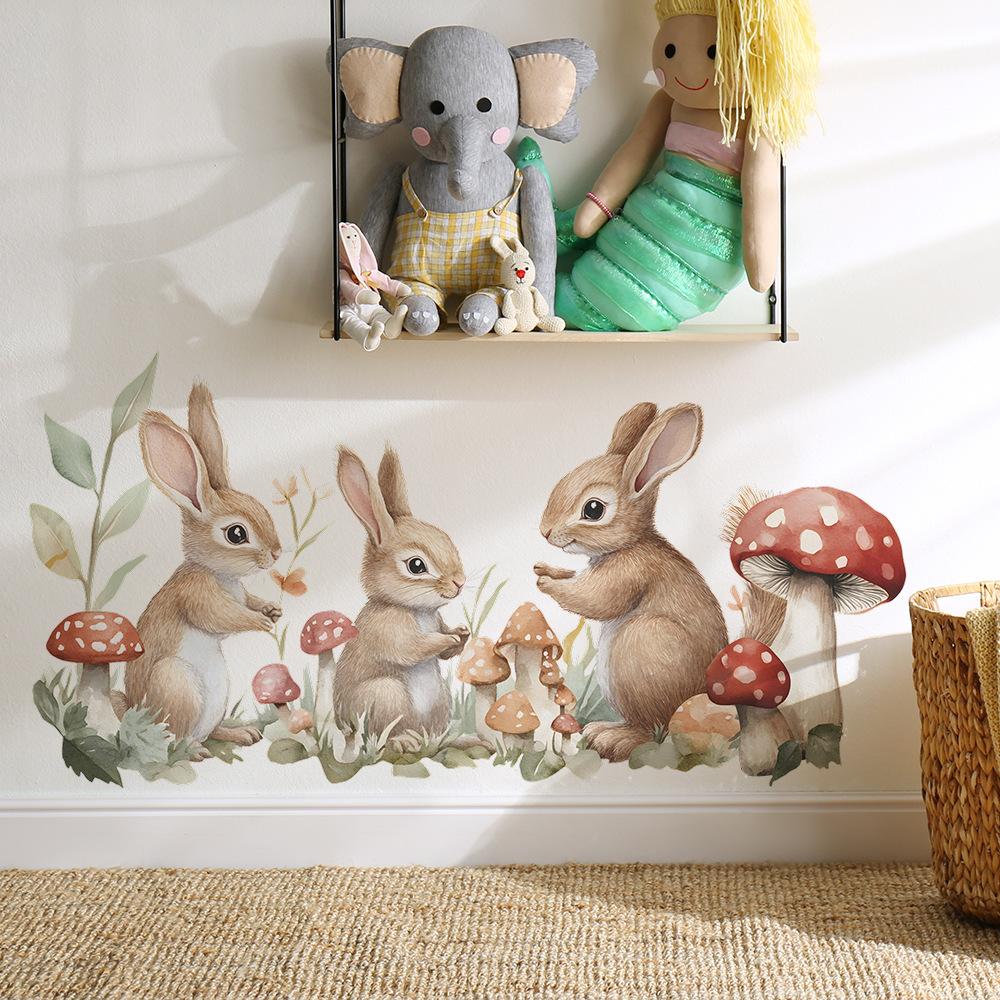 Cartoon Bunny Mushroom Bedroom Living Room Home Background Beautification Decoration Wall Stickers