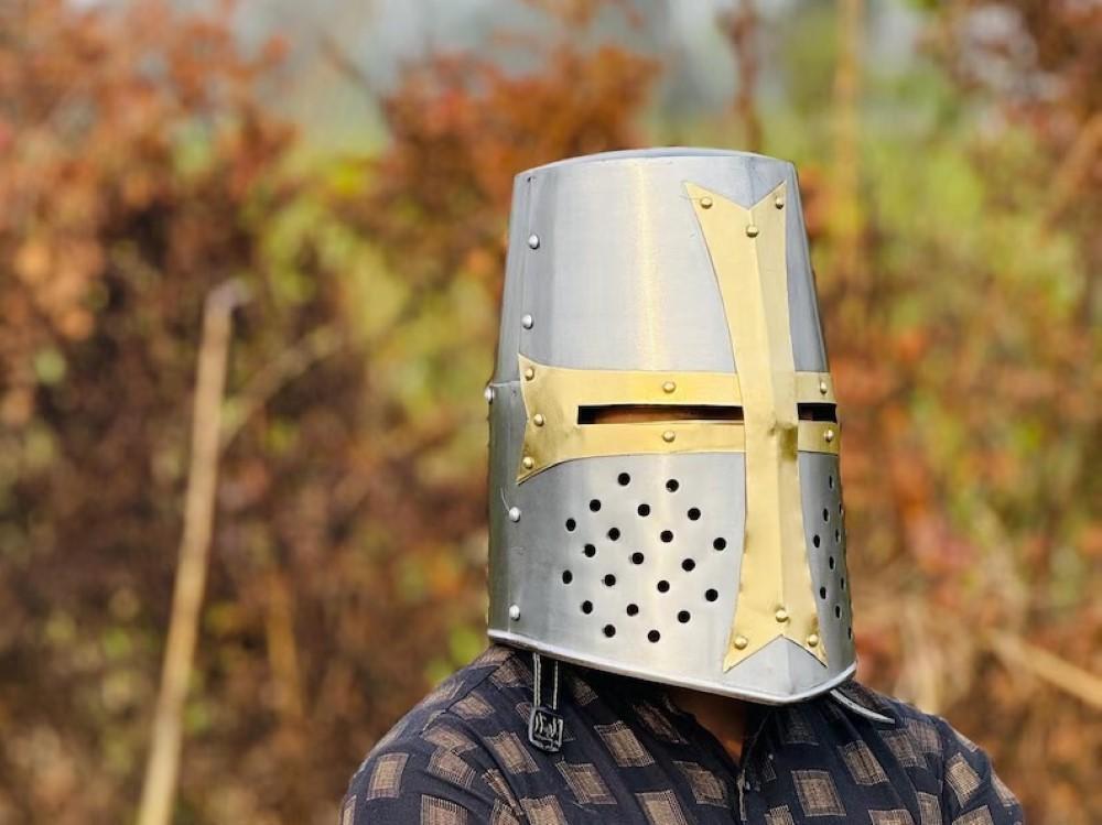 Mittelalterlicher Templer-Kreuzritterhelm, Requisite, Cosplay, Stahl, Reenactment, Rollenspiel, Halloween-Kostüm, tragbarer Helm, Geschenk, Ehemann, Geschenk für Männer