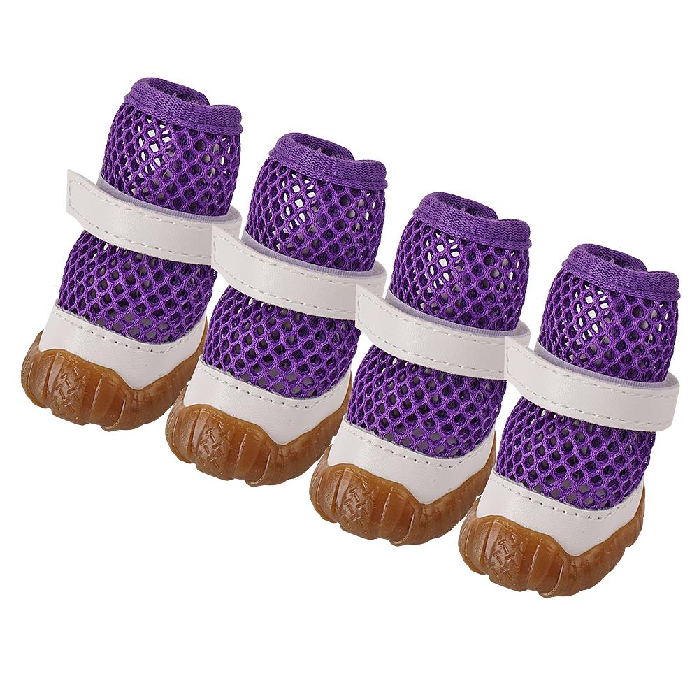 

4 шт. Летняя обувь для собак Нескользящие ботинки для питомцев и щенков для маленьких собак Дышащие кошачьи туфли Носки для маленьких собак Йоркшир 1 фиолетовый