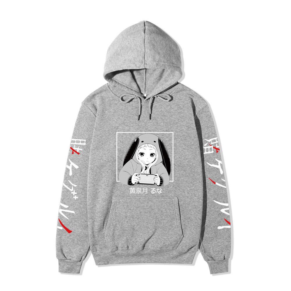 Kakegurui Runa Yomozuki Hoodie Unisex Fleece Sweatshirt Black White Anime Portrait Japanese Text Sleeve Autumn Winter Pullover