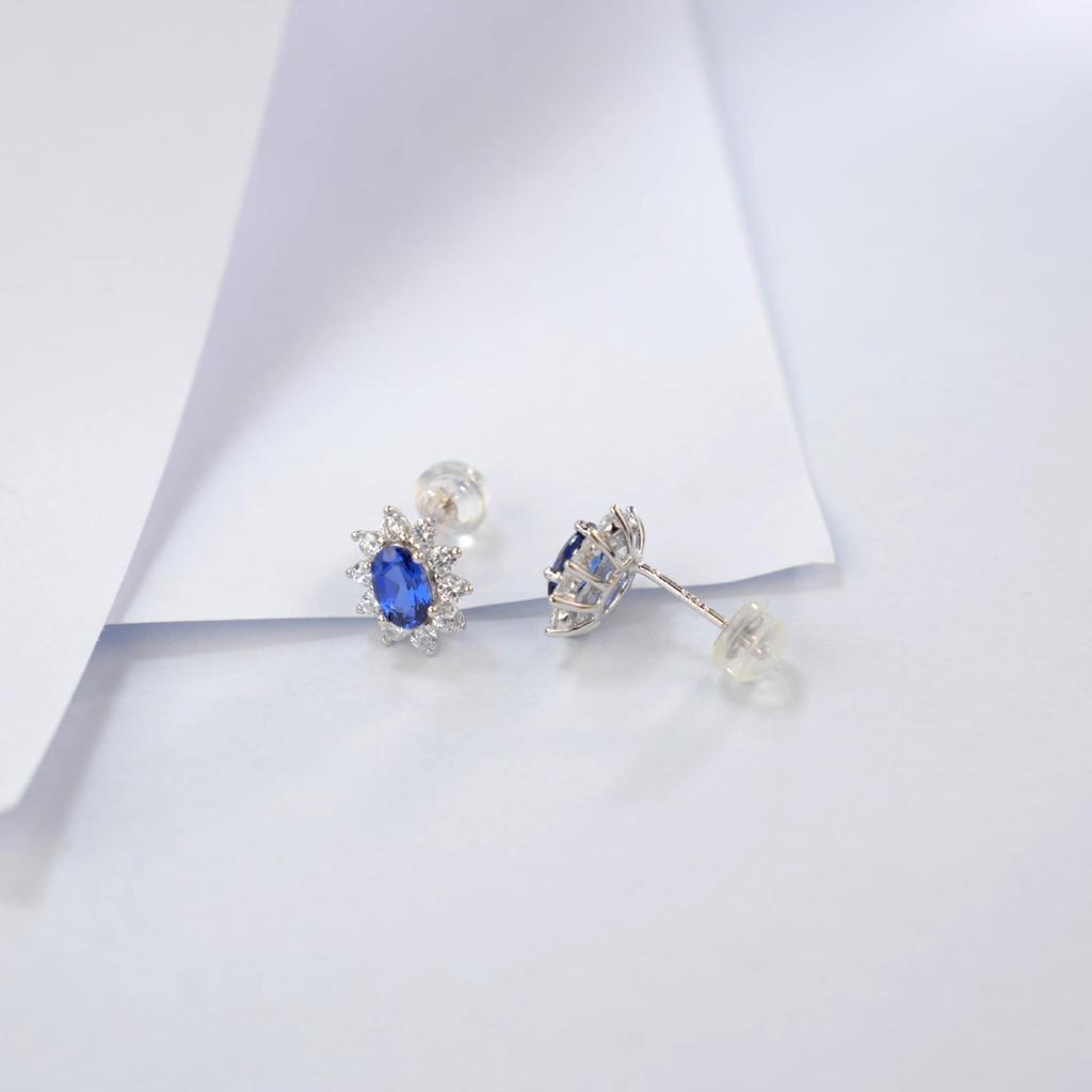 Zhou Hengfu Sterling Silver Cultured Sapphire Earrings - Elegant Light Luxury Design