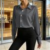 Damen Office Bluse Bodysuit Top Knopfleiste Kragen Langarm Einteiler Arbeitshemd Lässig Lockerer Schnitt Business Tops