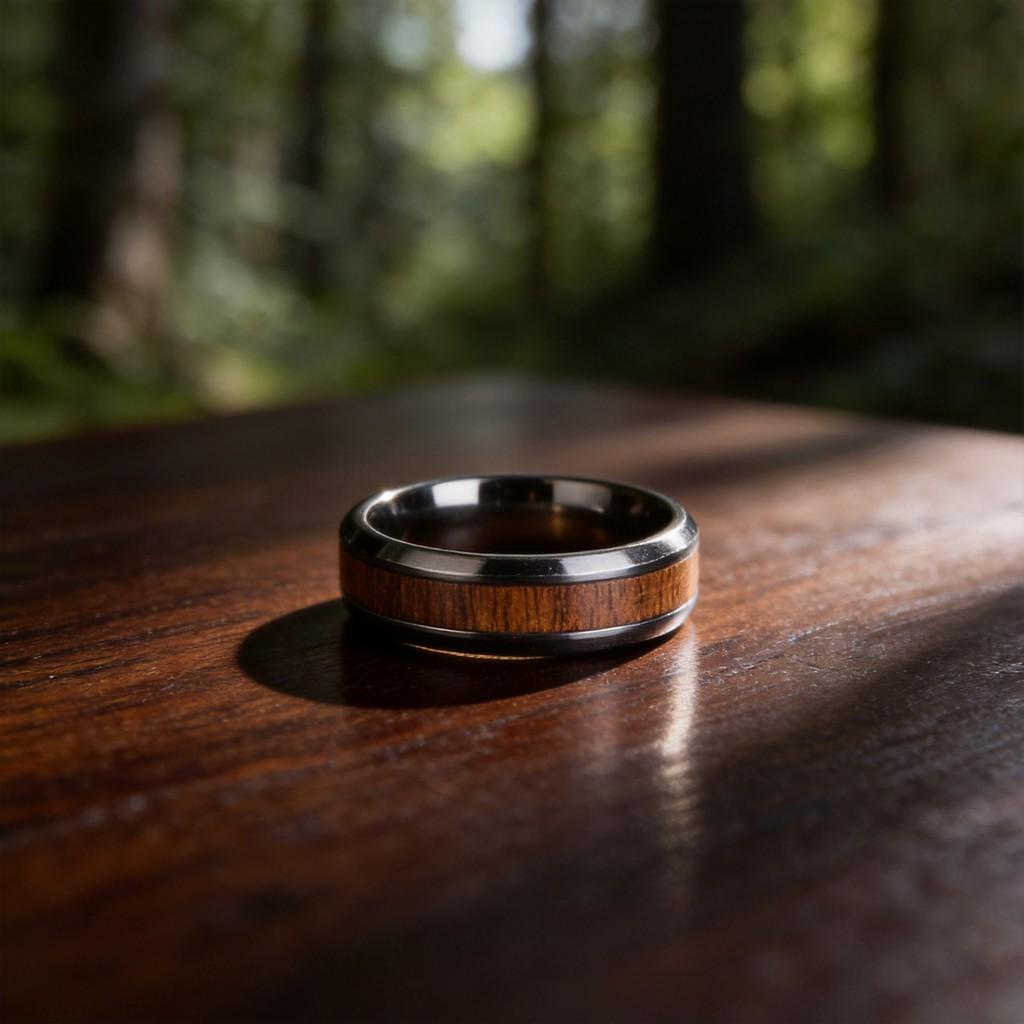 Titanium Steel Wooden Grain Ring With Resin Coating For Men And Women Fashion Jewelry