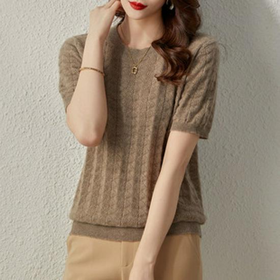 Autumn/Winter 2021 Long-Sleeve Square Collar Knit Wool Dress for Women - Knee-Length