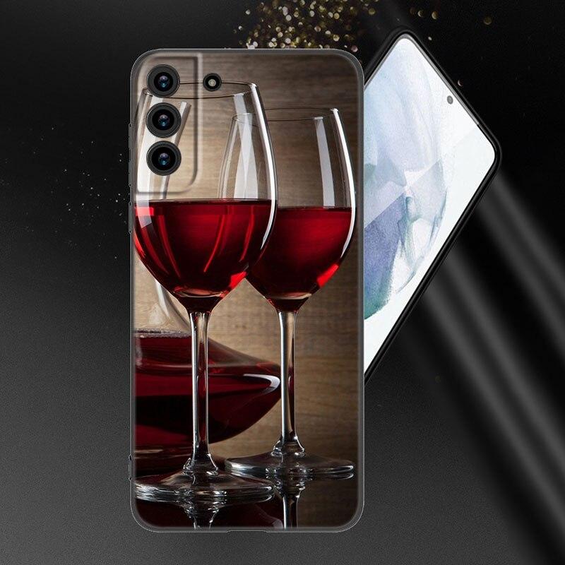 Coffee Wine Cup Phone Case For Samsung Galaxy S20 S21 FE S22 Ultra S10 Lite S10E S9 S8 Plus S7 Edge Soft TPU Black Cover