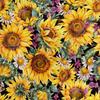 Royal Samt Stoff Polyester Zum Nähen - Motiv Bemalte Sonnenblumen