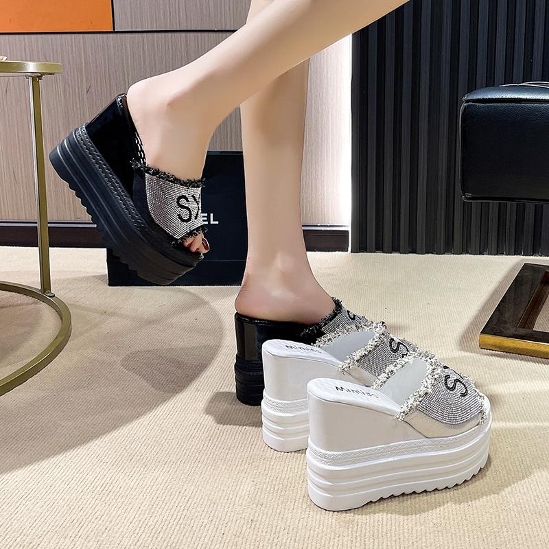 Fashion House Slippers Platform High-Heeled Shoes Lady Luxury Slides Increased Internal On A Wedge Peep Toe Designer Fashion Sexy Super