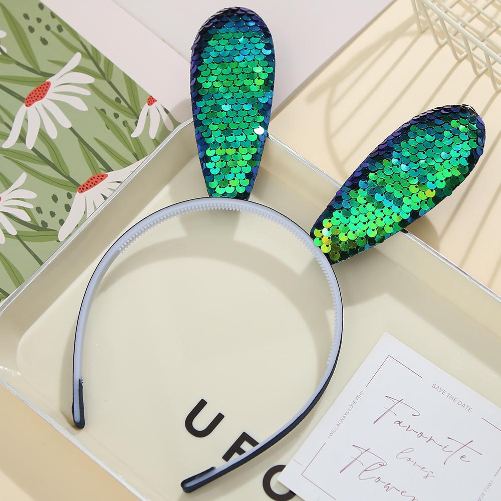 Rabbit Ears Headband Glitter Sequin rabbit Hairbands Shiny Headband Hair Metal Hoop Hair Party Decoration
