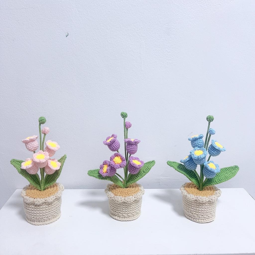 Bell Orchid Crochet Flowers Pot Creative Knitting Flower Potted Cute Crochet Plant Table Home Decor Artificial Flower