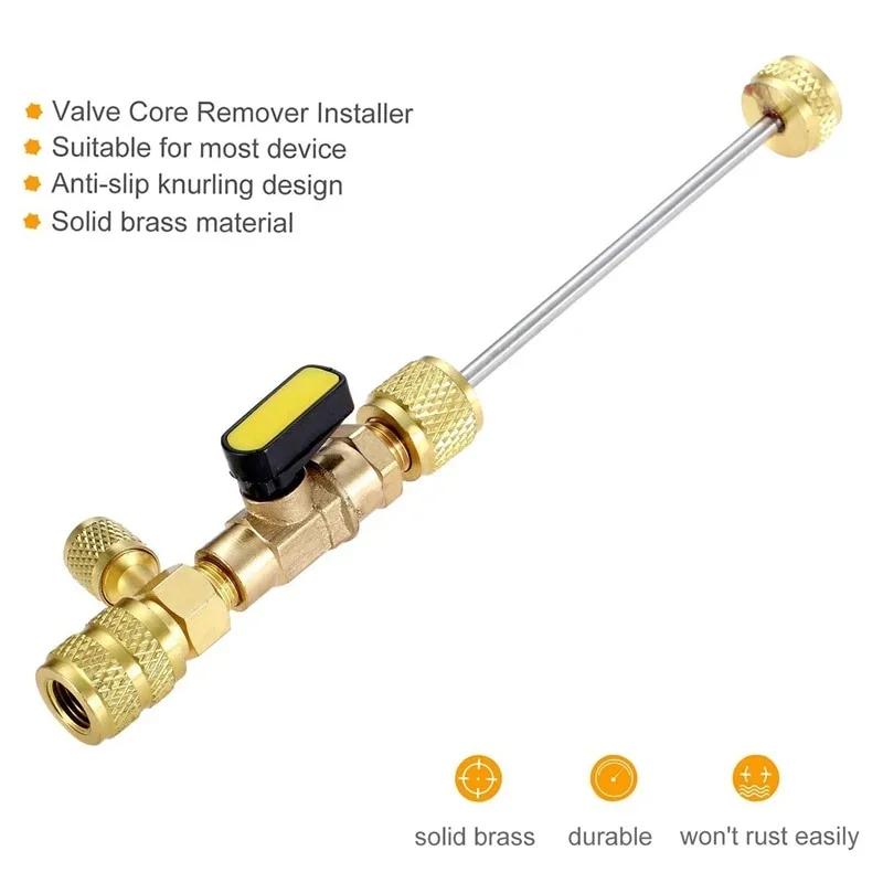 Outil removeur/installateur de noyau de valve R410A R22 avec port double taille SAE 1/4 & 5/16 pour système CVC R404A R407C R134A R12 R32.