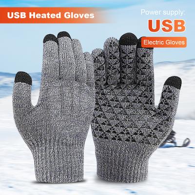 Electric Heated Gloves Touch Screen Full Finger Warmer Knitted Gloves Hand Warmer for Backpacking Mountaineering Riding Camping