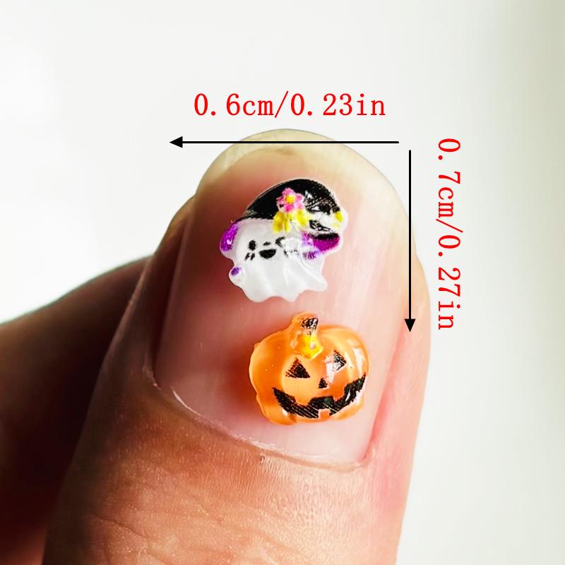 60 Pcs Cute Mini Halloween Pumpkin Head, Skull Ghost, Peach Heart Resin Charm Design Diy Nail Decoration Jewelry Accessory A117