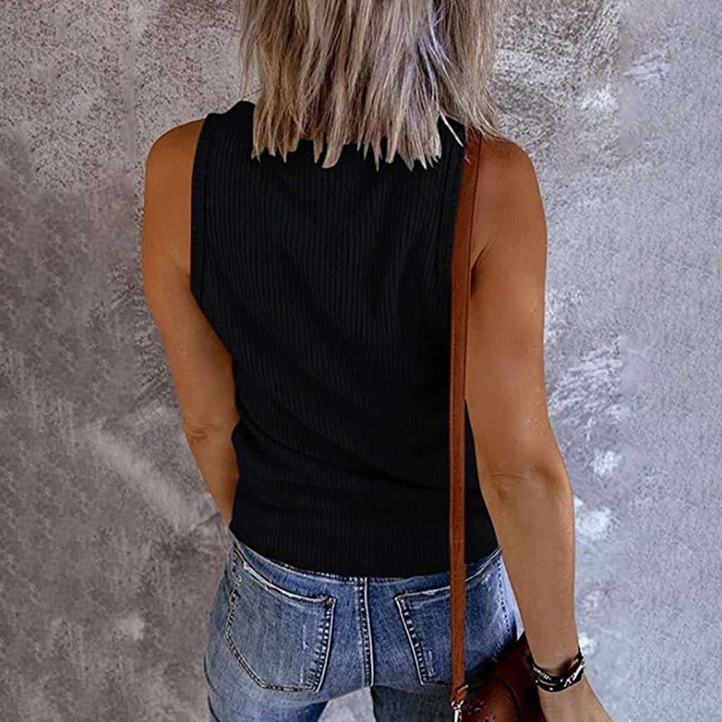 Women's Fashion Color V-neck Sleeveless Button Knitted Tank Top