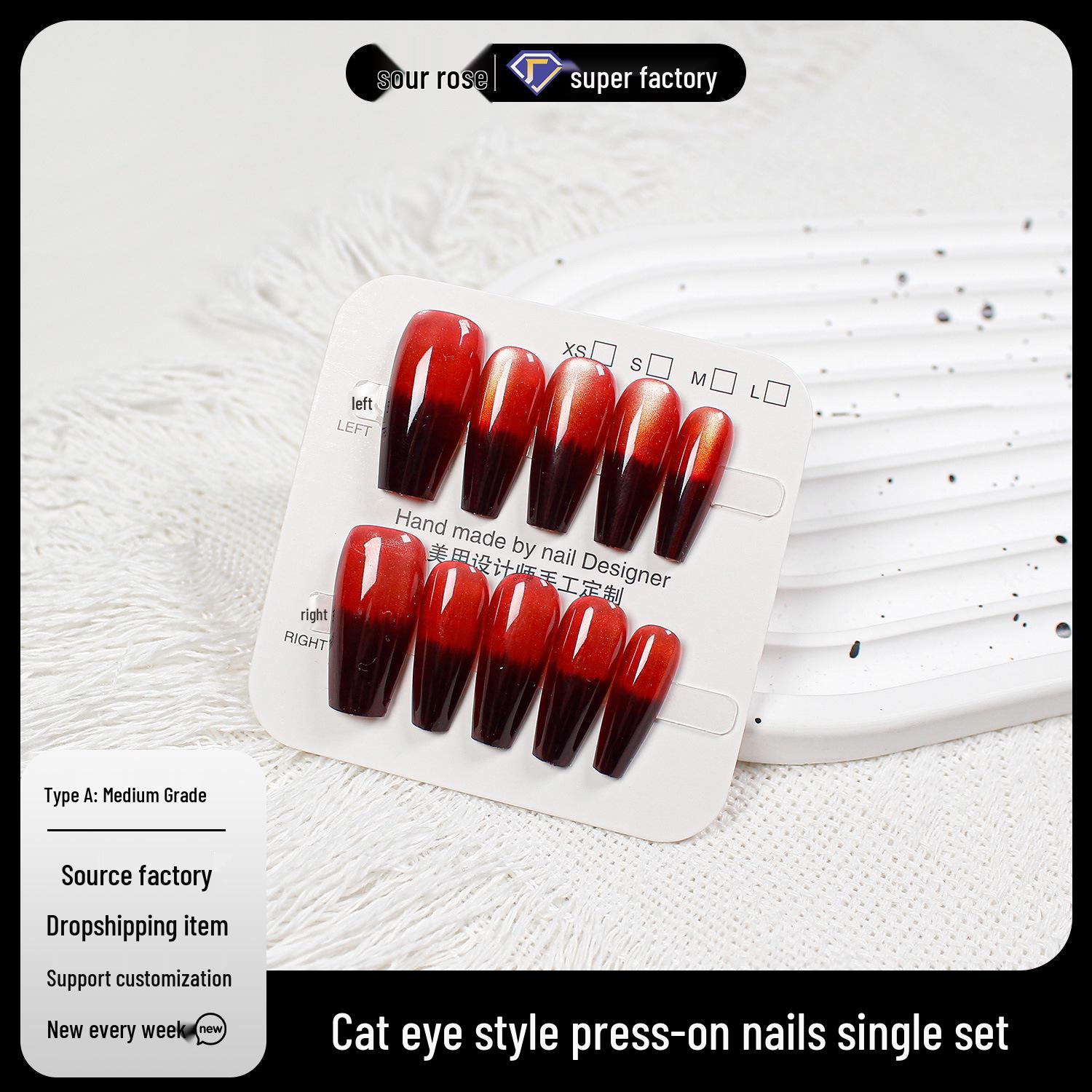 

Jiaolong New Red Series Cat Eye Manicure Wearable Removable Nail Tips Medium