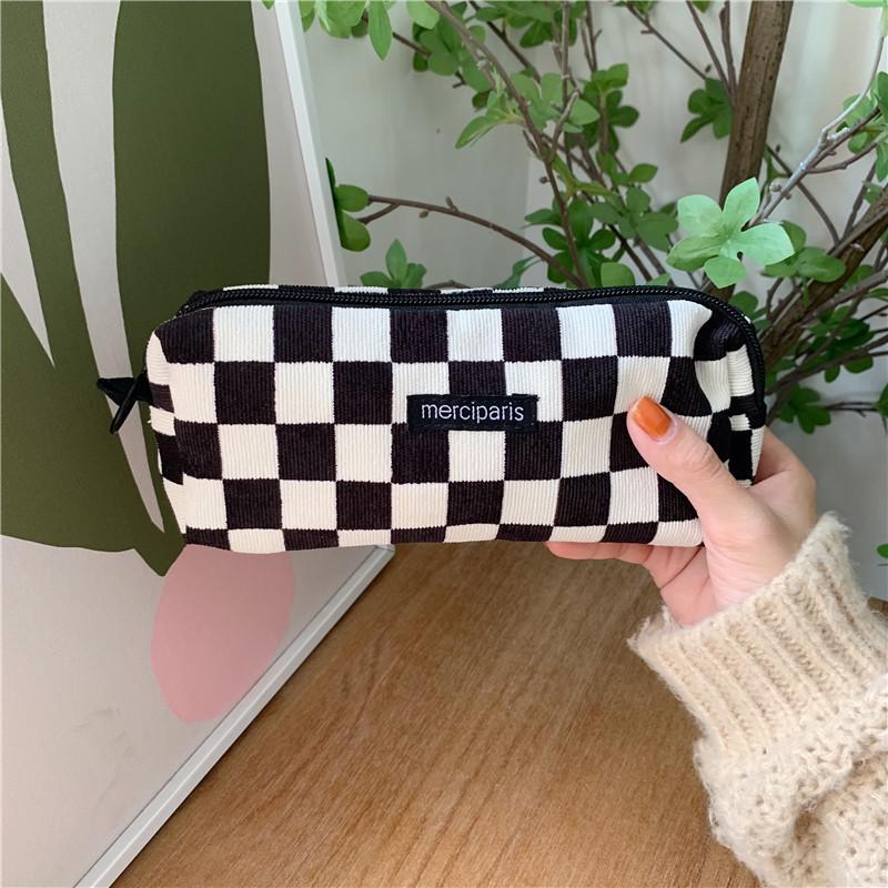 In Stock: 11271 Corduroy Retro Artistic Pencil Case – Japanese Style Student Makeup Bag & Storage Organizer