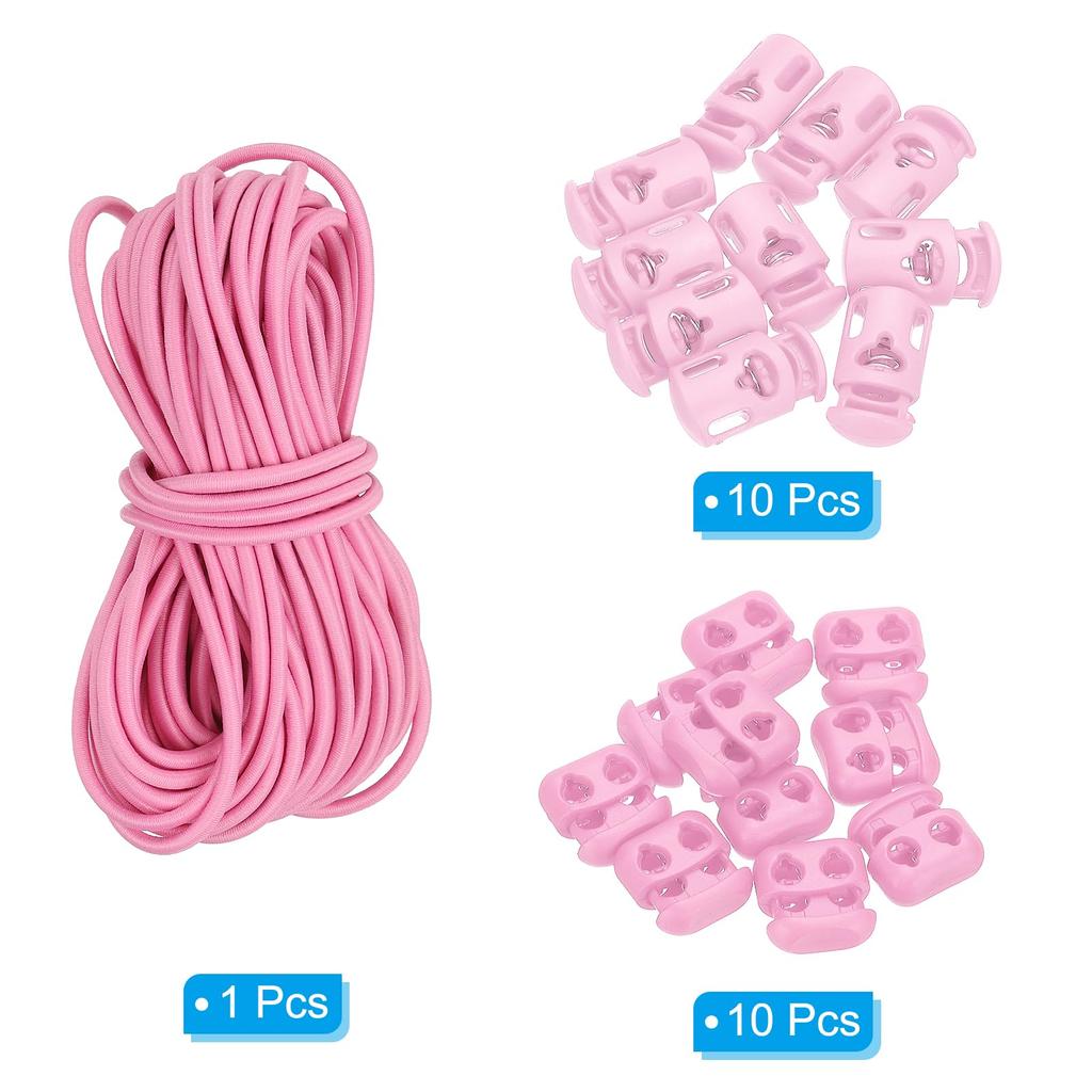16 jardów elastycznej linki bungee, stoper jednostronny, stoper dwustronny sprężynowy do paracordu, sznurka, sznurowadeł, odzieży, plecaków, toreb, różowy 21
