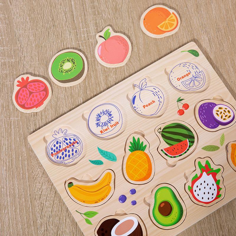 Wooden Children's Early Education Puzzle Fun Enlightenment Cognition Digital Fruit Animal Traffic Pairing Puzzle