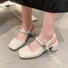 Thick Heel Sandals Women's New Summer Shoes Buckle Strap High Heels Comfortable Leather Slip-On Pumps