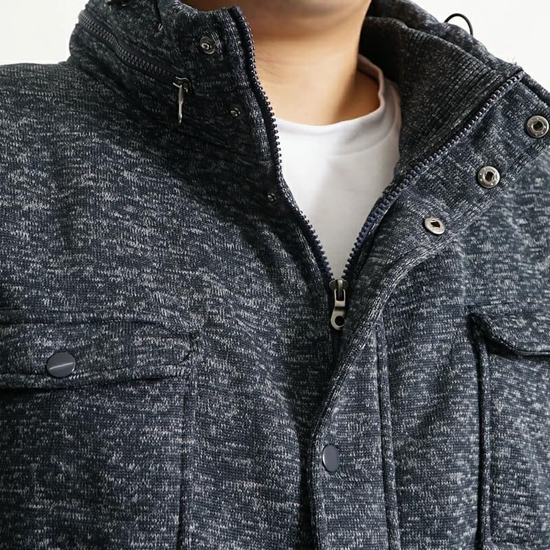 Knit Fleece Jacket Outer Jacket Knit Jacket Knit Fleece Military Jacket Blouson Light Outerwear 3L Navy [Samdif] [Large Size] Men's (71)
