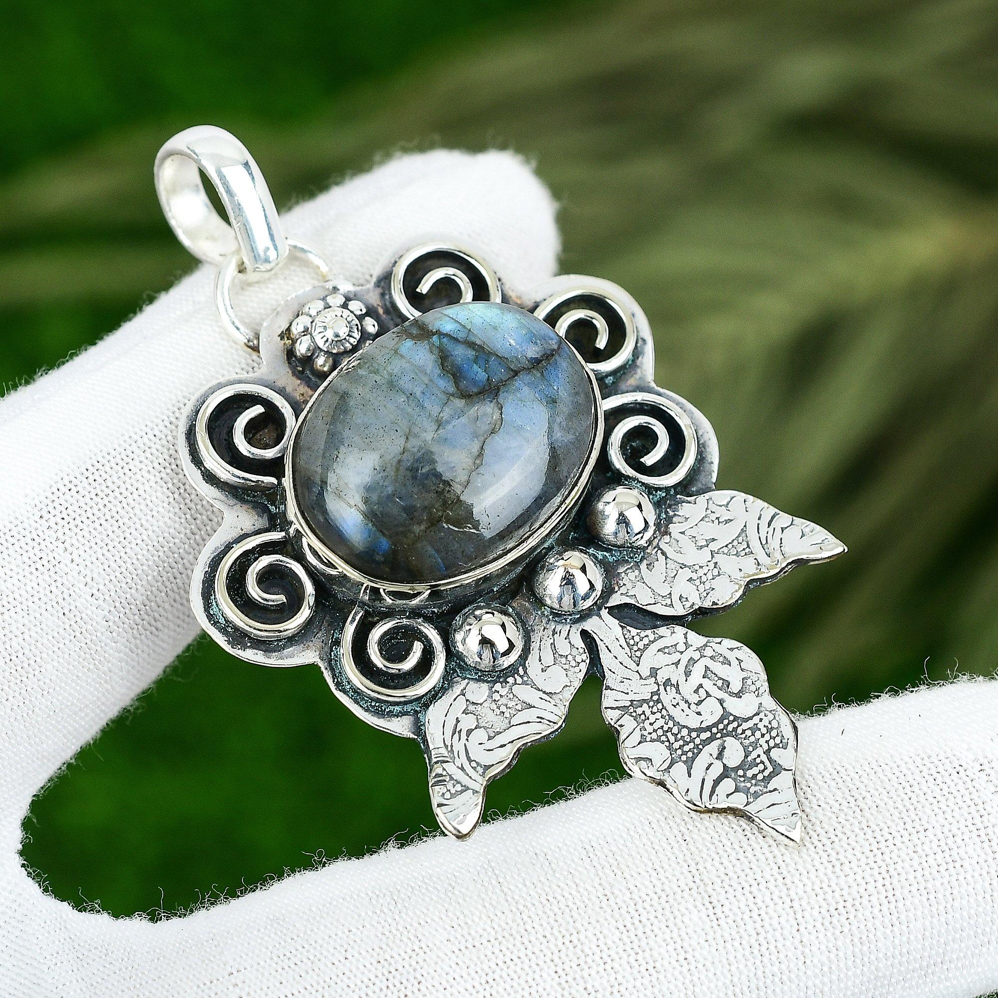 

Сделка ко Дню дружбы Лабрадорит Драгоценный камень Чакра третьего глаза Новый Кулон Серебро 925