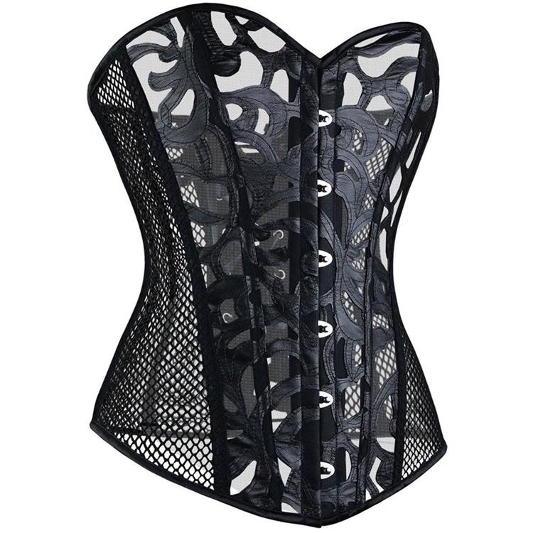 JYL TS black printed mesh sexy shapewear with European and American court corset support