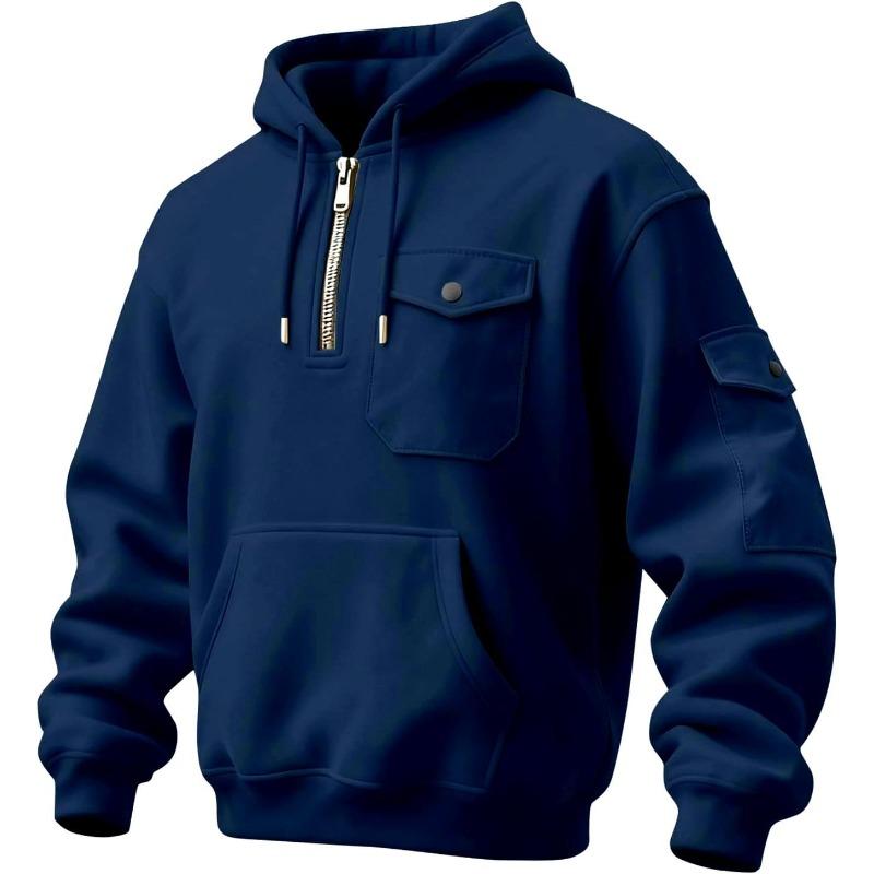 New autumn and winter men's sweater multi-pocket hooded long-sleeved fleece jacket top casual sports