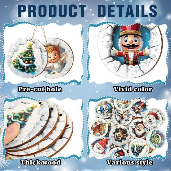 Christmas Wooden Ornaments Cute Snowman Santa Reindeer Penguin Christmas Tree Ornament for Xmas Home Holiday Party Supplies