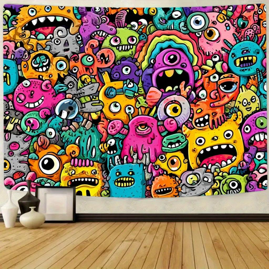 1pc vivid cartoon monster large background banner - colorful 2D party decorationDJH