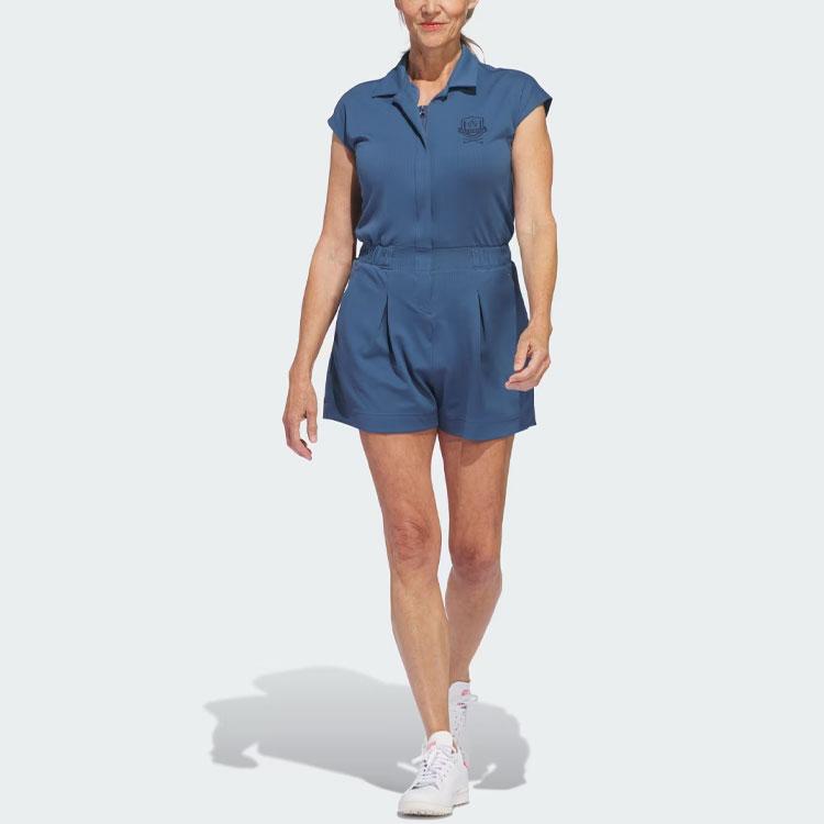 Adidas Go-To Romper Solid Color Logo Embroidery Short Sleeve Jumpsuit Women Jumpsuit Blue IP4197