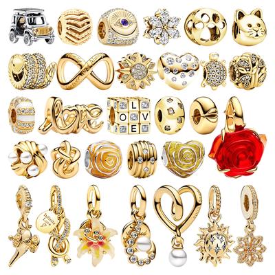 Sparkling Gold Stones & Enamel Clip Rose In Bloom Forever & Always Infinity Charm Beads Fit Original Bracelets Diy Jewelry