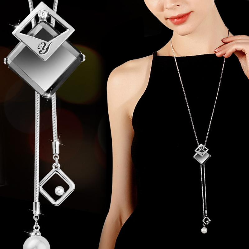Kryształowe geometryczne naszyjniki i wisiorki dla kobiet Collier Femme Modne długie naszyjniki statement Akcesoria Łańcuszek do swetra Biżuteria