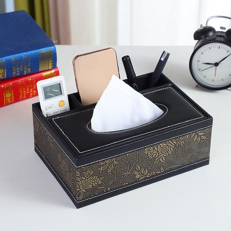 leather extraction tissue box European household living room storage box remote control multi-function storage tissue box