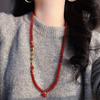 Vintage High-Quality 7A Pigeon Blood Red Chalcedony Multi-Layer Design Sweater Chain Necklace Collarbone Chain Female
