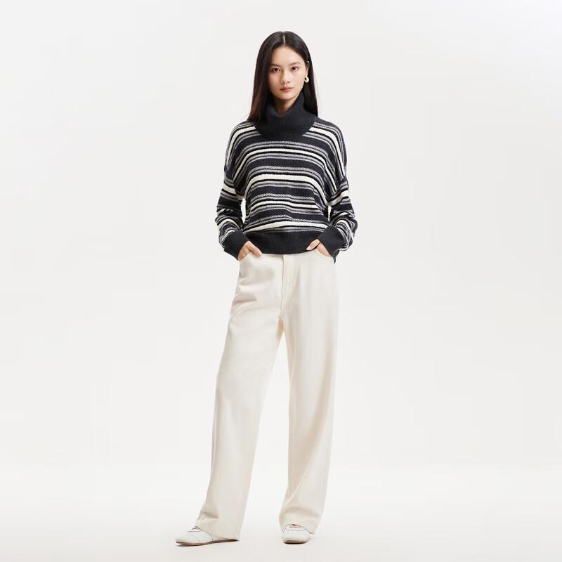 VEROMODA Women's Color Block Striped Knit Sweater with Scarf Detail