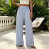 Women Wide Leg Pants Striped Pants, Summer Elastic Waist Casual Soft Lounge Trousers, Breathable Loose Fit Palazzo with Pockets