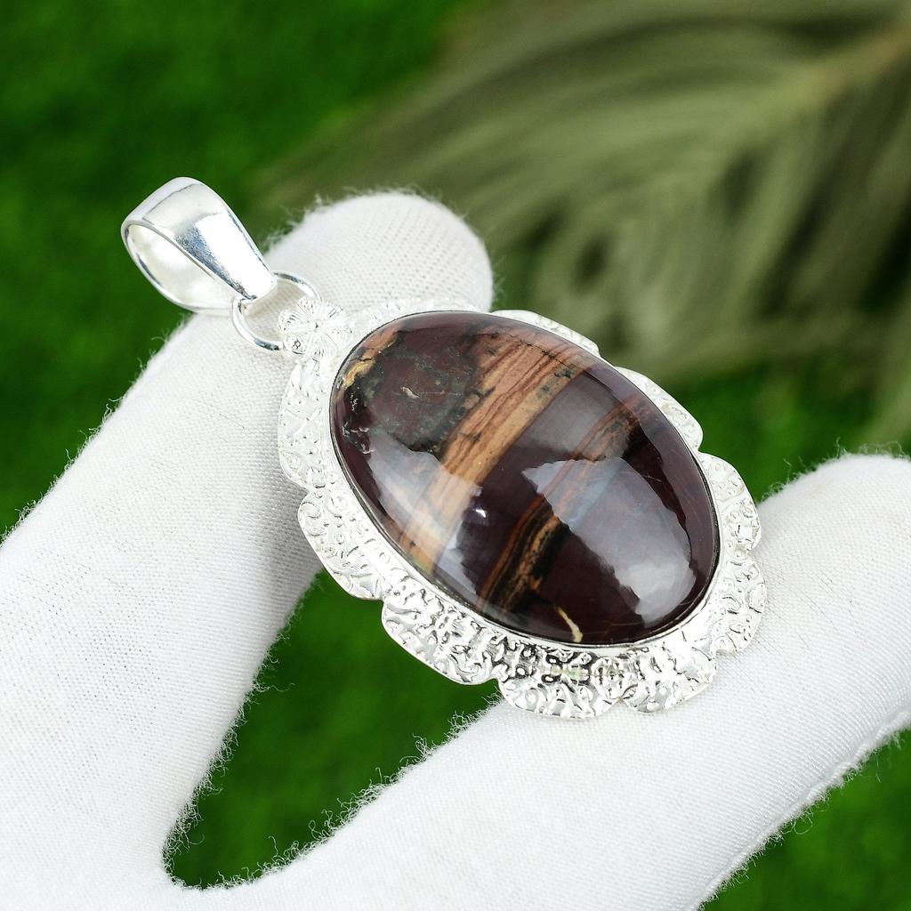 Mothers Day Deal 925 Silver Natural Red Snakeskin Jasper Ethnic Pendant Jewelry
