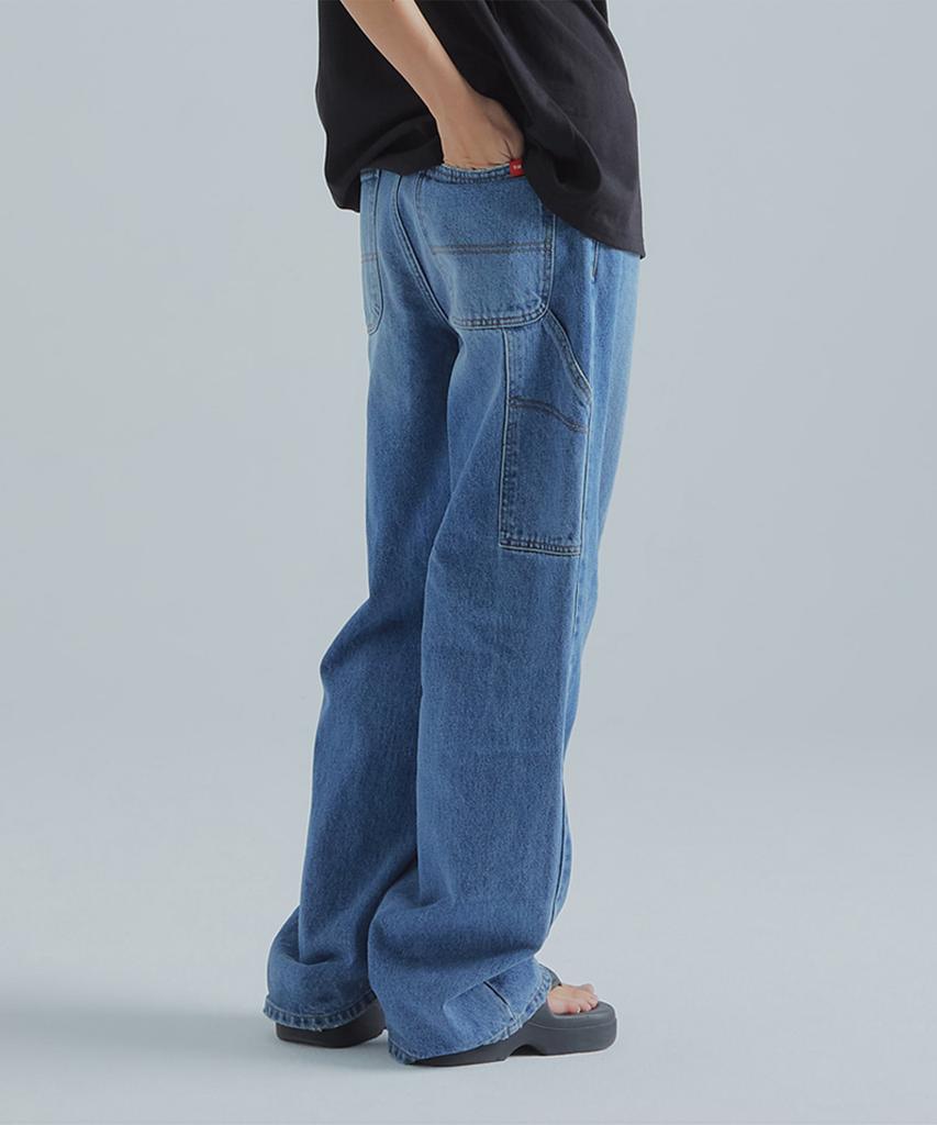 Peulaentigseobiseu Rugged Wide Denim Pants - Blue