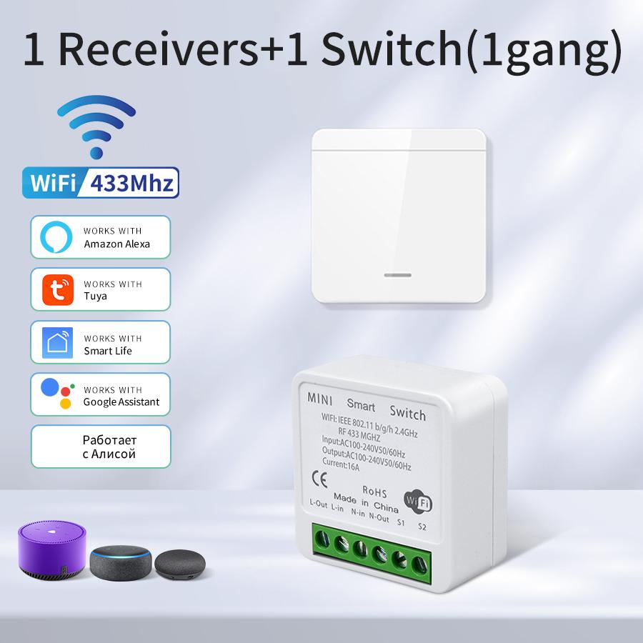 Tuya WiFi Smart Switch 433MHz Relais Empfänger Kabellos 1/2/3-fach 86 Wandpanel Schalter APP-Steuerung Funktioniert mit Alexa Google Home