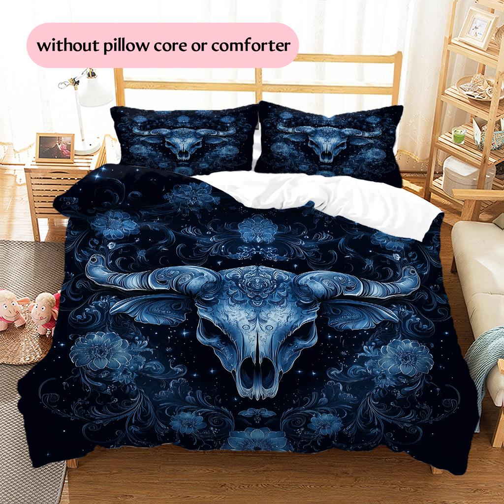 Cow Skull Pattern Bedding Home Decoration Birthday Gift (1 * duvet cover + 2 * pillowcase, without core)
