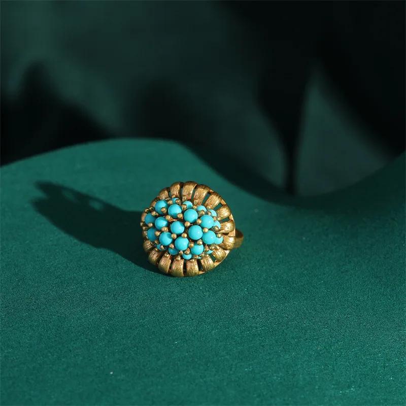 Natural Beads Blue Rings Stones Boho Luxury Tree Leaf Copper Vintage Antique Women's Accessories High End Brand Jewelry 2025 CLE