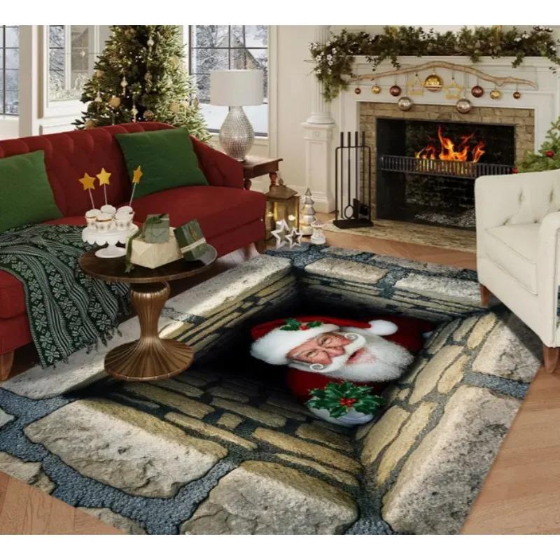 Christmas Cat Living Room Carpet, 4 Cute Red Scarves Cedar Branch Design Holiday Pet Home Gifts Seasonal Floor Mat Decoration