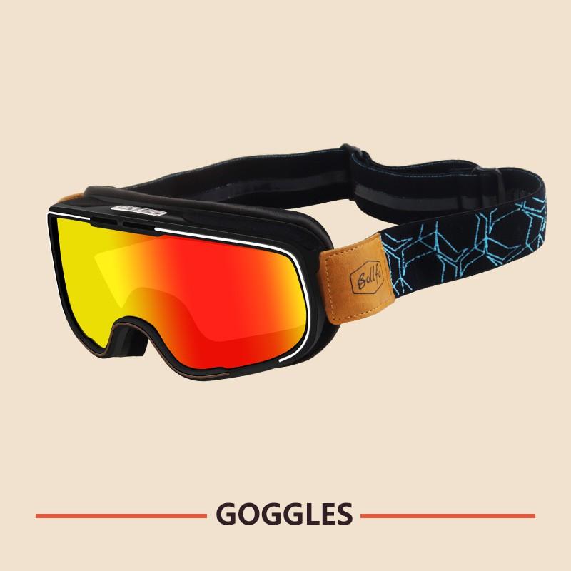 BOLLFO Cycling Protective Goggles With Interchangeable Lenses Skiing Snowboarding Motorcycle Riding Safety Eyewear Black Frame with Red Lens Free Clear Lens Included
