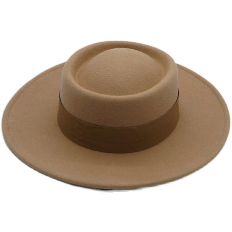 Foreign Trade Camel Wool Flat Top Top Hat Women'S Autumn And Winter Versatile British Retro French Felt Hat Panama Eaves