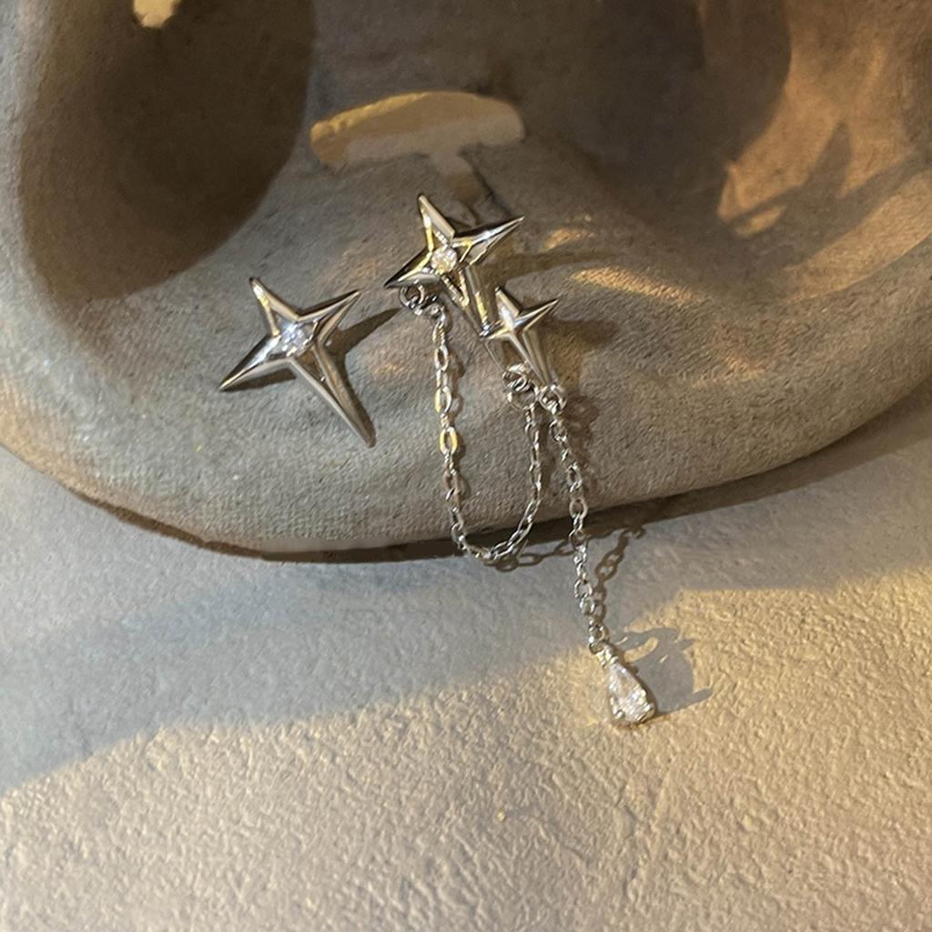 Trend Four-Pointed Star Stud Earrings Niche Design Sense Hip-hop Geometric Crossed Earrings All-matched Ear Jewelry