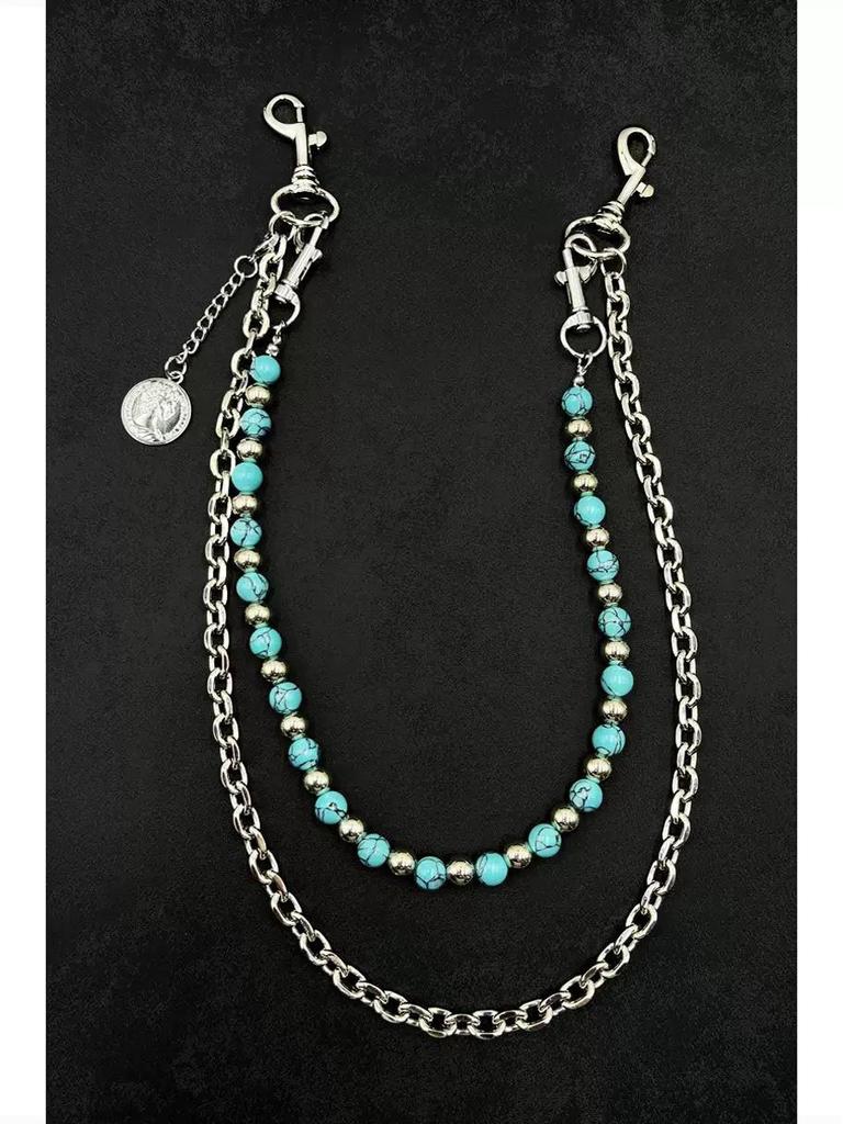 Women's High-End Vintage Pant Chain with Turquoise Beads and Black Pattern