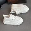 Leather women's spring new small thick-soled heightening board shoes versatile casual muffin shoes