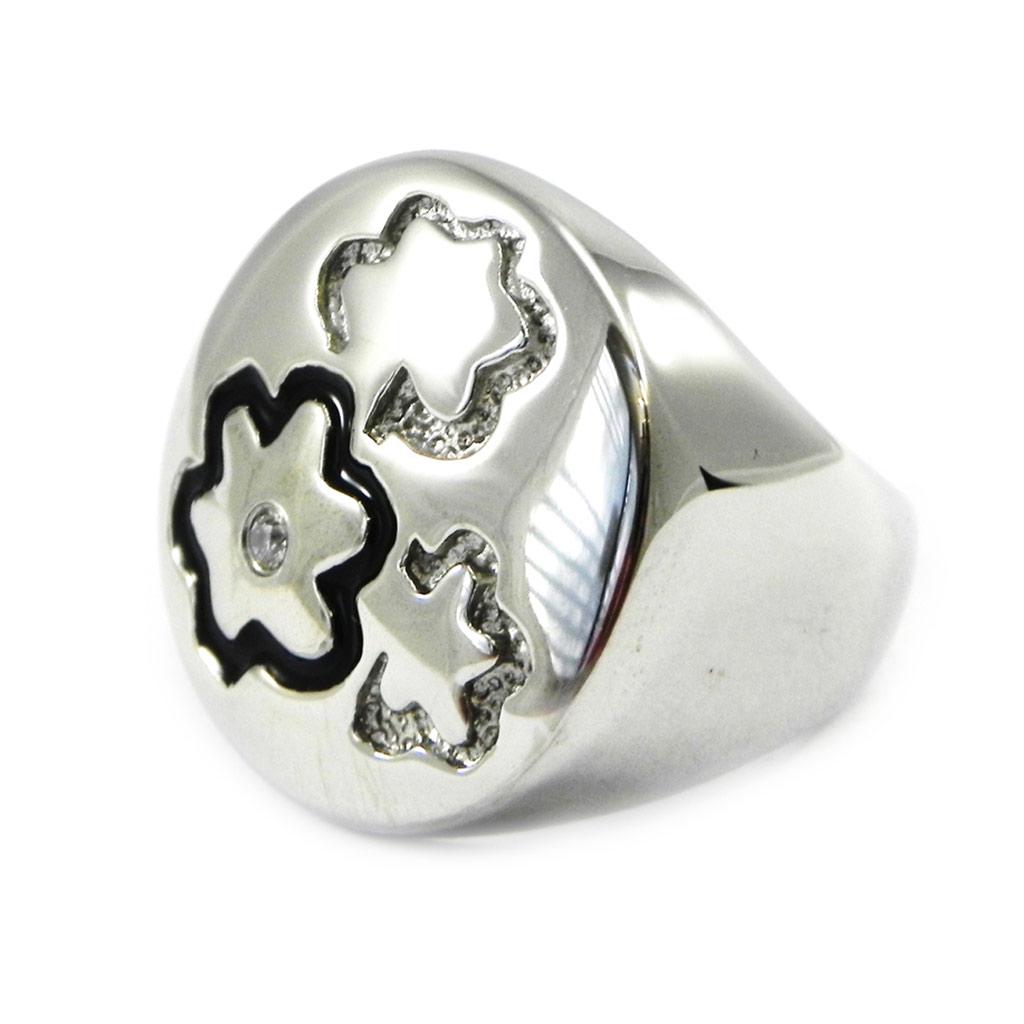 Černý stříbrný ocelový prsten 'Flora'