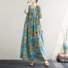 Manga curta plus size vintage floral novo em vestidos para mulheres casual solto longo vestido de verão