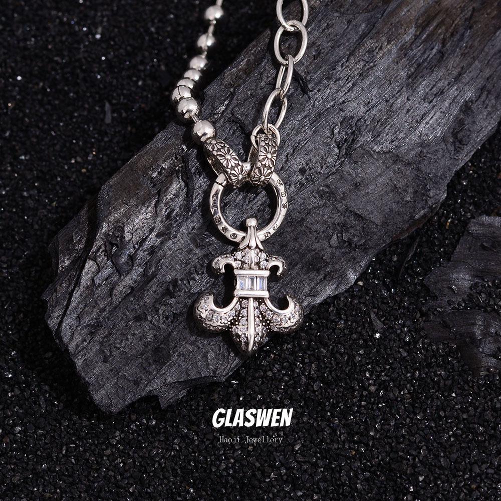 Pin Cross Pendant Necklace Niche Light Luxury High-End Flash Trading Zircon Paper Clip Clavicle Chain Accessories